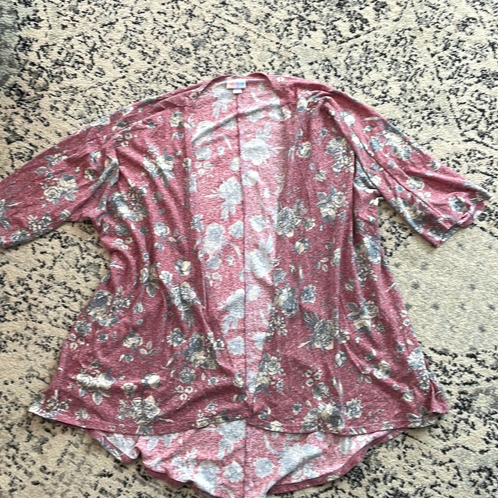 Lularoe S burgundy floral cardigan